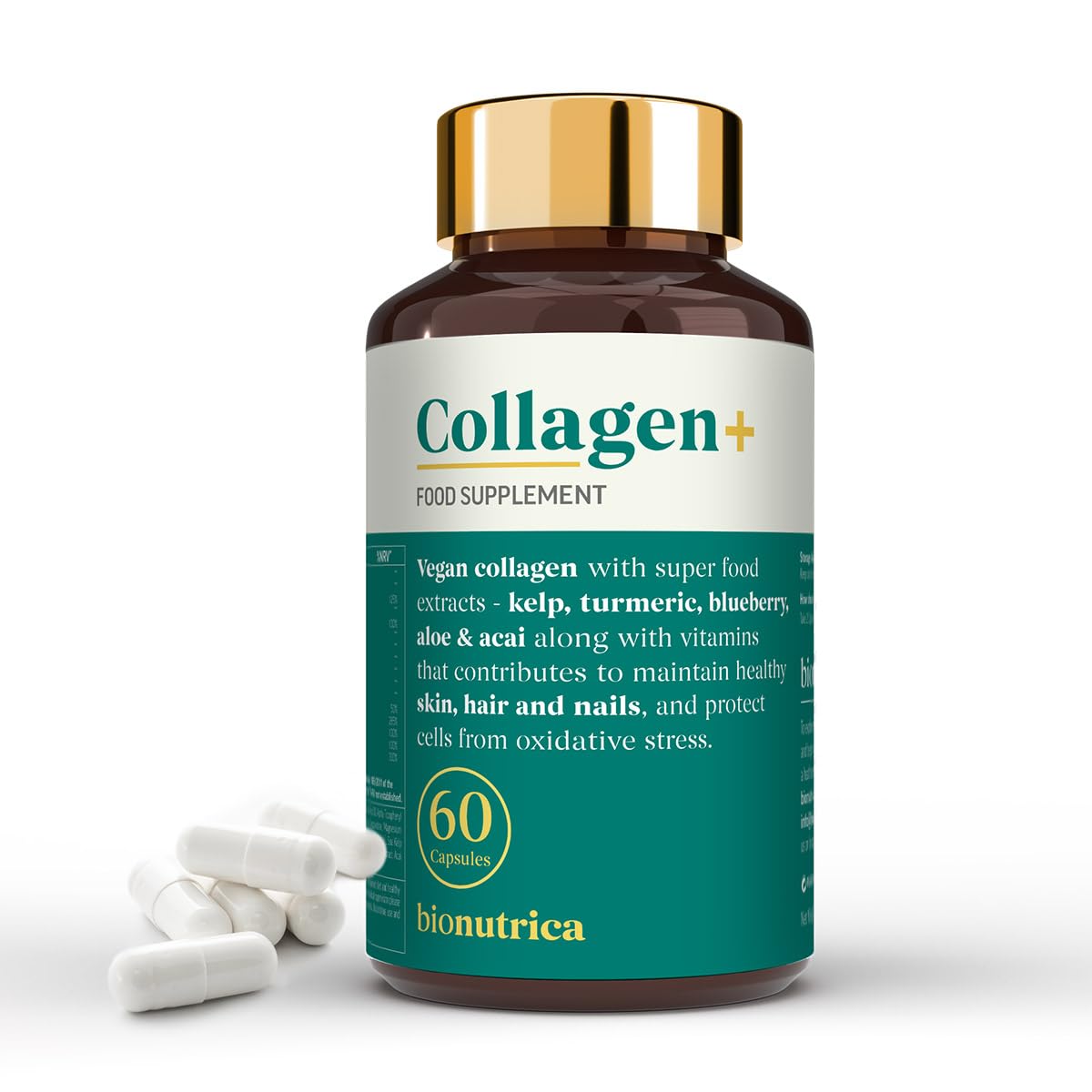 Vegan Collagen Supplement (1200mg) with Hyaluronic Acid, Sea Kelp & More - Skin & Hair Health | 60 Capsules
