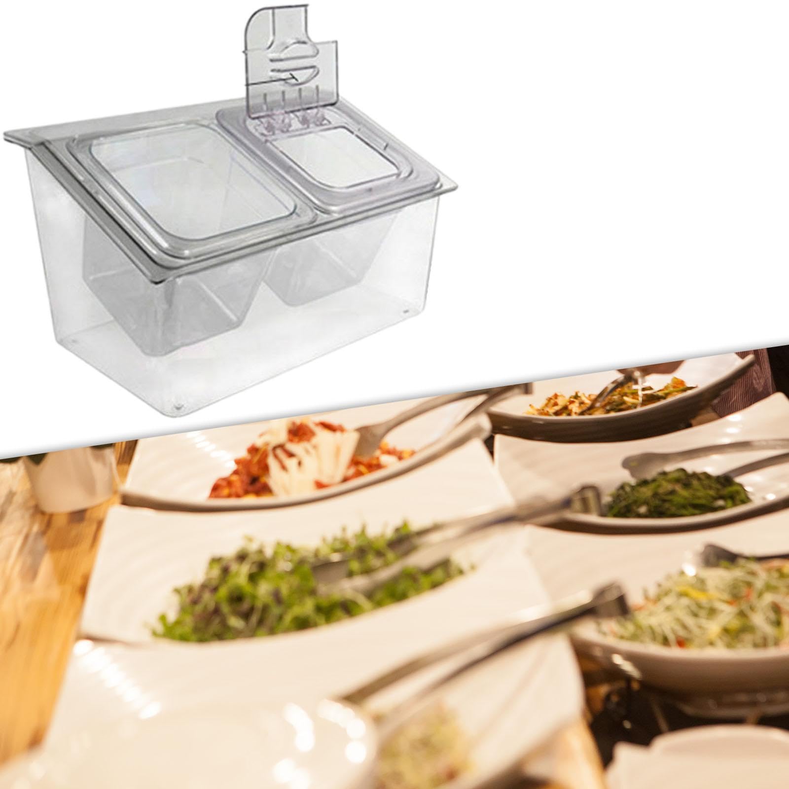 Servidor de condimentos refrigerados de 5 compartimentos 2 ranuras | con control de temperatura que mantiene los alimentos frescos. Servidor de condimentos