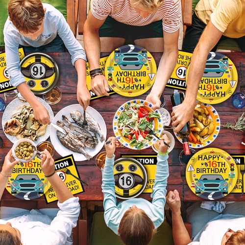 Image of 100 Pcs Drivers License 16th Birthday Party Decorations New Driver Car Plates and Napkins Set Disposable Racing 16 Years Old Paper Tableware for Boys Learner Driver Theme Supplies Serves 25
