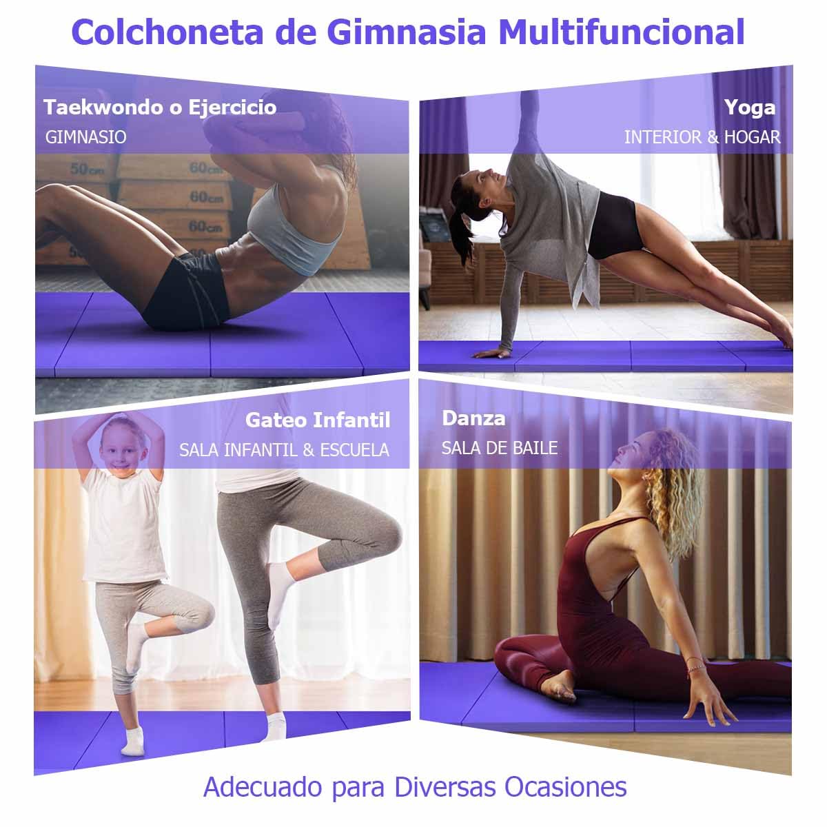 COSTWAY Colchoneta Gimnasia 300 x 116 x 5 cm, Colchoneta de Ejercicio Plegable de Gancho y Asa, Cuero Artificial, Yoga Pilate Fitness Artes Marciales, Morado Profundo