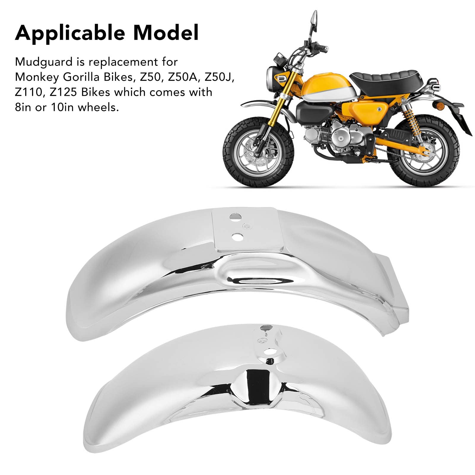 Motorrad Kotflügel Chrom Frontrad Schmutzfänger für Monkey Z50 Z50A Z50J Z110 Z125 mit 8 oder 10 Zoll Rädern hochfester ABS Kunststoff langlebiger Ersatzteil einfache Selbstmontage
