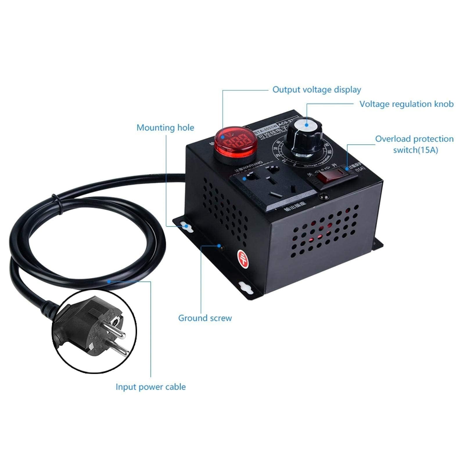 Variateur de Vitesse Pour Moteur 4000W, Régulateur de Tension SCR Haute Puissance ContrôLeur de Vitesse de Ventilateur de Moteur, ContrôLeur de Thermostat de Gradateur(220V EU Plug)