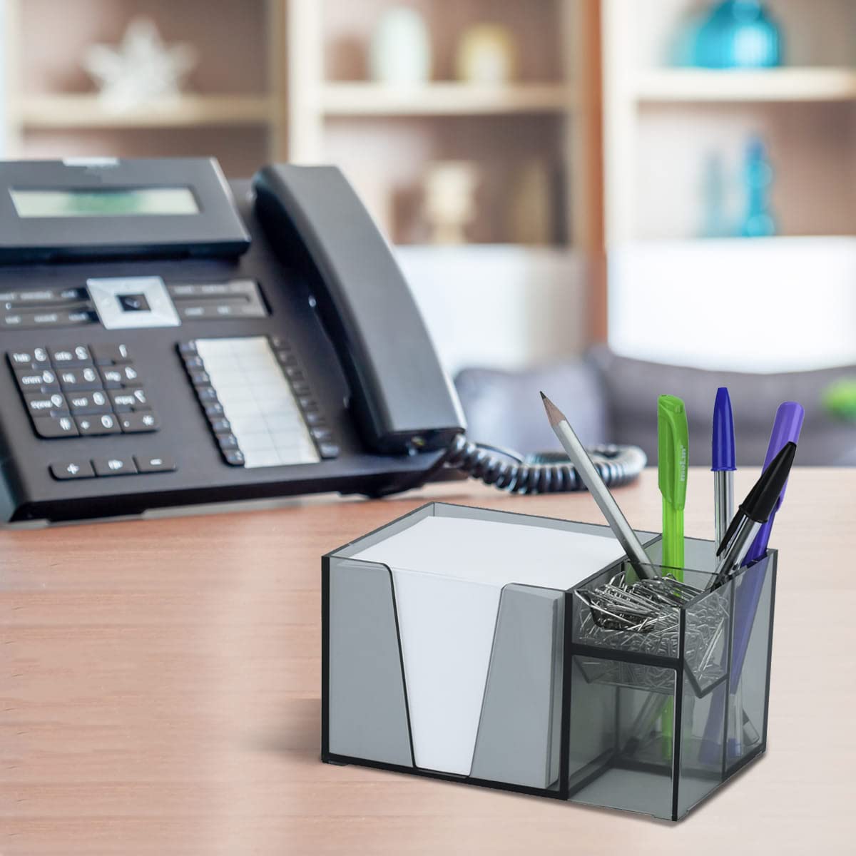 Acrimet Schreibtisch-Organizer für Stifte, Kugelschreiber, Papier, Büroklammern, Utensienhalter (Kunststoff) (Weißes Papier enthalten) (Rauchfarbe)