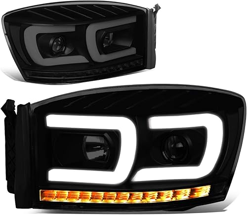 DNA MOTORING HL-HPL-RM06-G2-BK-SM-CL1 - Proyector de señal secuencial DRL Dual 3D LED DRL compatible con Dodge Ram 150006-09 Dodge Ram 2500 3500