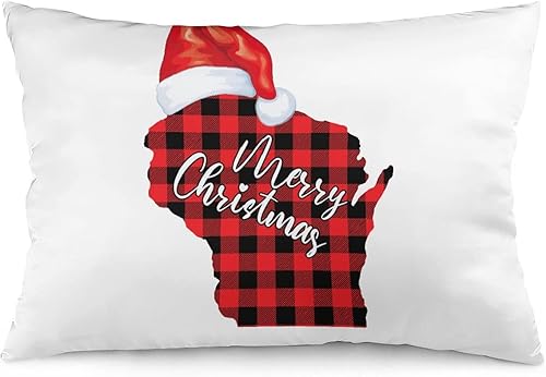 Wisconsin - Fundas de almohada de EE UU con diseño de cuadros recortados 2022 fundas de almohada decorativas para sala de estar dormitorio