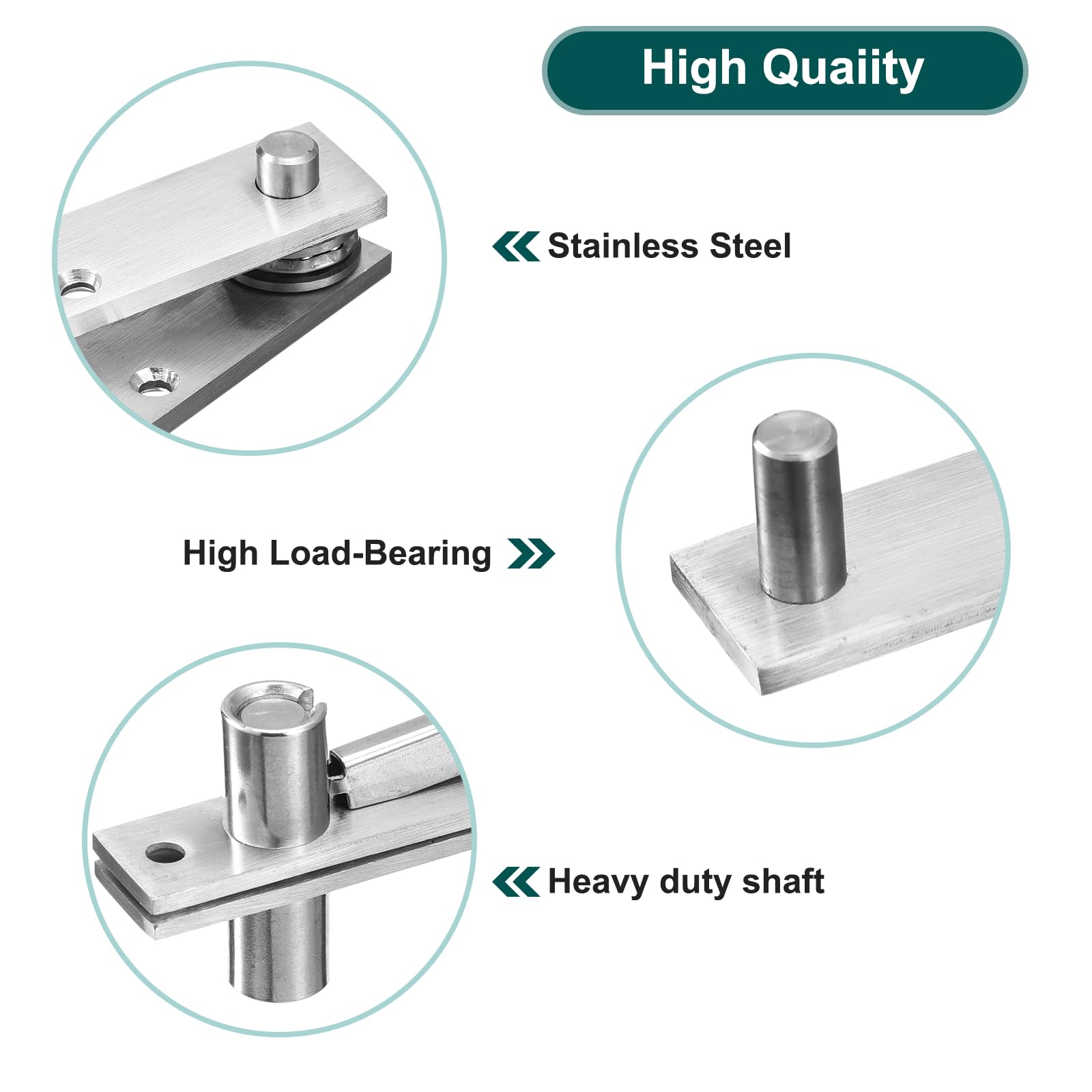 QUARKZMAN Porta Perno Cerniere Albero Ponderato Albero Pesante Legno Porta Rotante Albero per Legno Porte 360 Gradi Acciaio Inox Argento 1pz