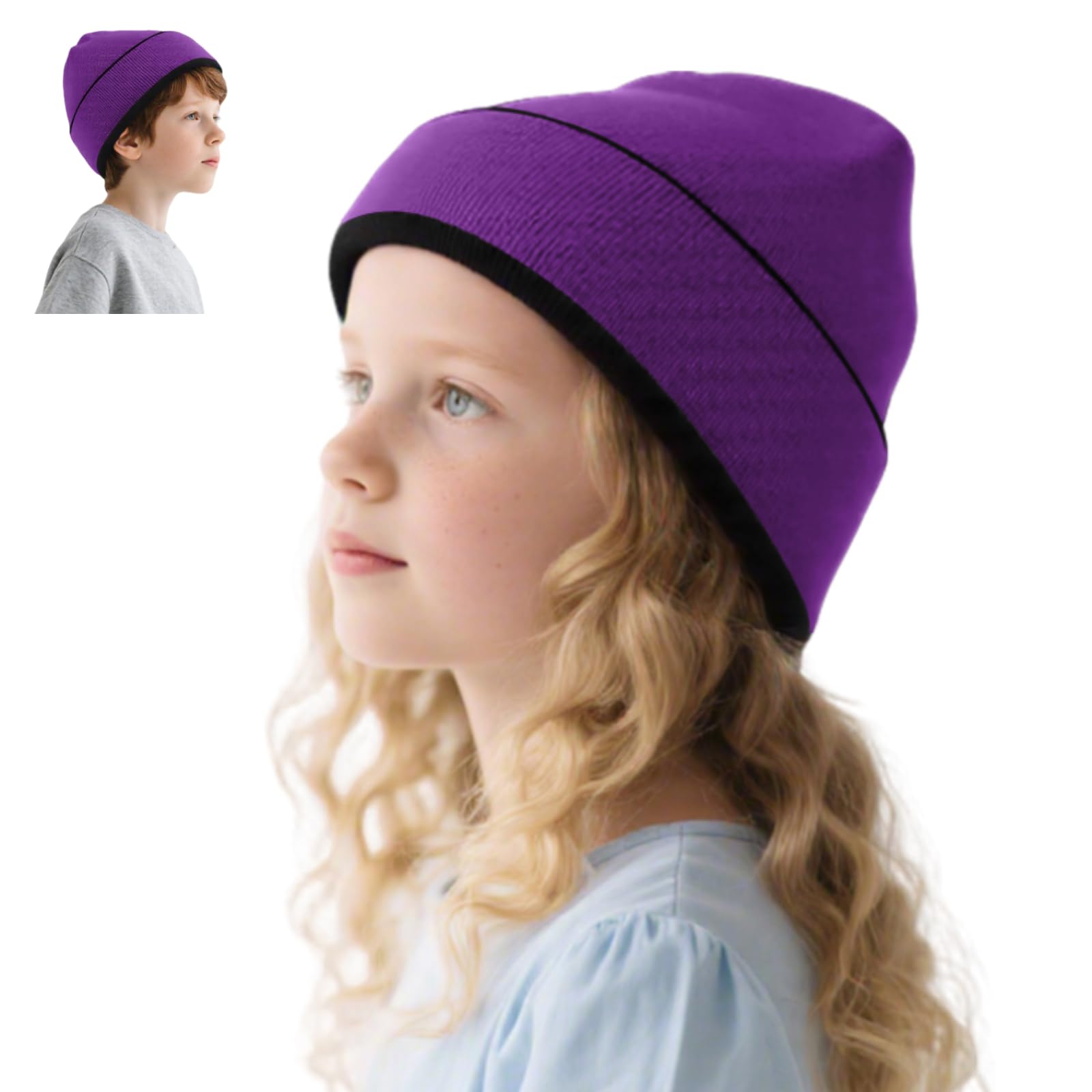 Rosoz Kids Beanie Boys Girls, Reversible Beanie with Double Sides