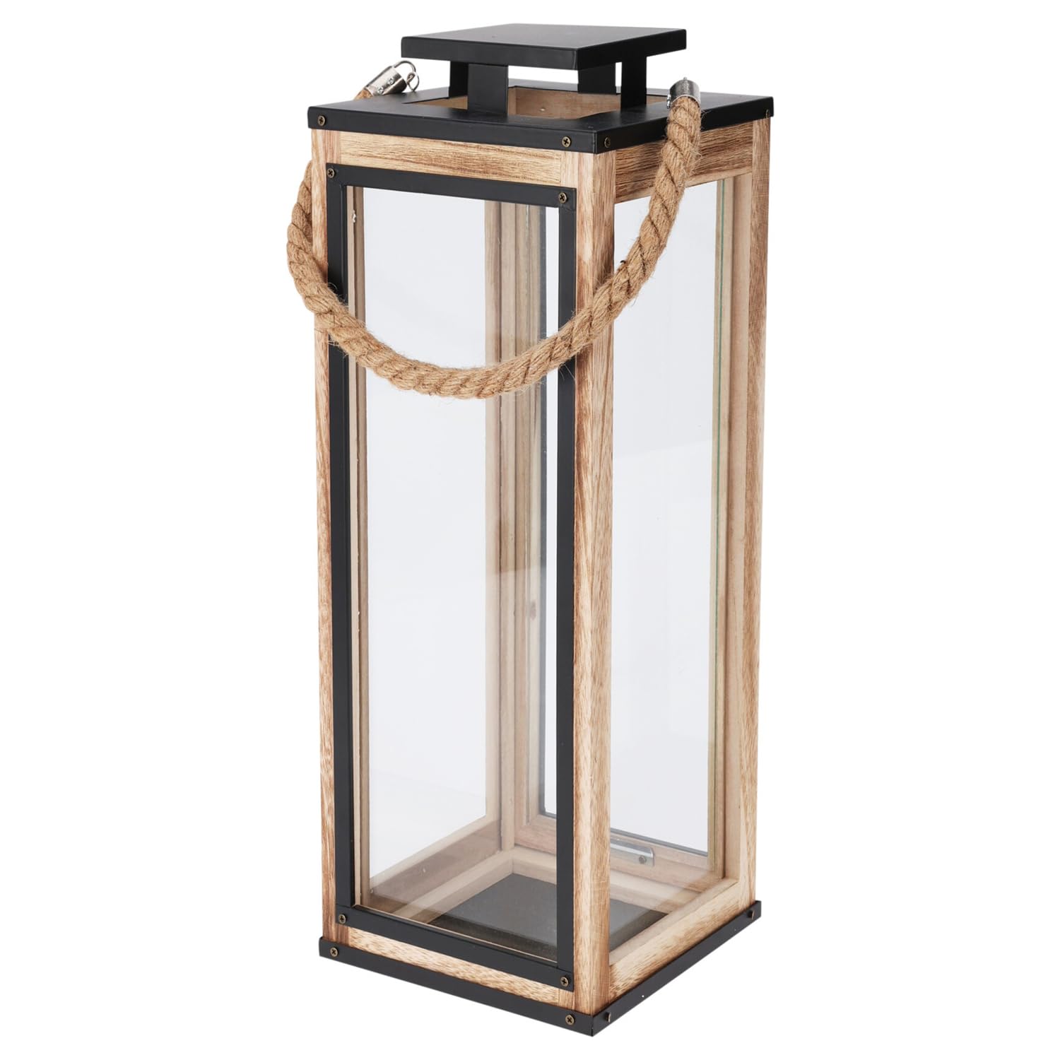 Mojawo 2-teiliges Laternen-Set aus Holz mit Metalldach - dekorative Deko-Laternen mit Tür & Glas - für drinnen & draußen, ca. 32 + 50 cm hoch