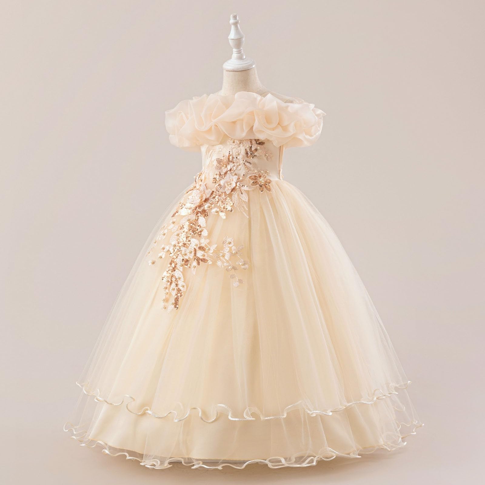 Elegante abito da bambina per matrimoni, feste, con design a spalle scoperte, gonna tutù con ampio orlo per bambini dai 7 ai 12 anni, perfetto per il tempo libero, le feste all'aperto e la vita