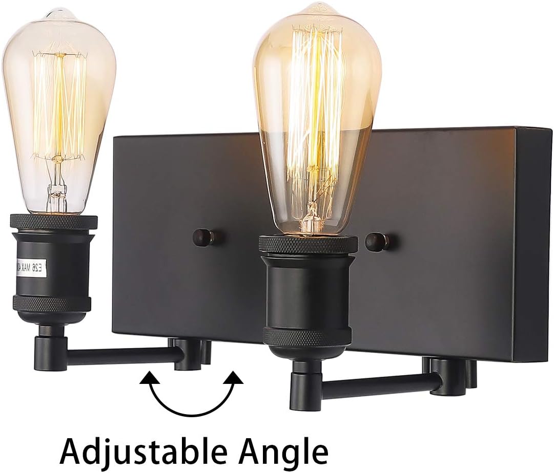 2 Lights Bathroom Vanity Light, Modern Industrial Black Wall Sconce with Adjustable Sockets for Bedroom Living Room Hallway Kitchen