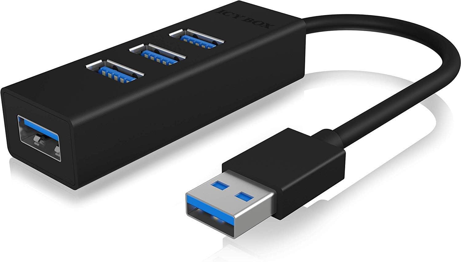ICY BOX4-Port USB 3.0 High-Grade Aluminum housing Hub which Supports Multiple USB Devices simultaneously - Integrated USB Cable – Length 15 cm