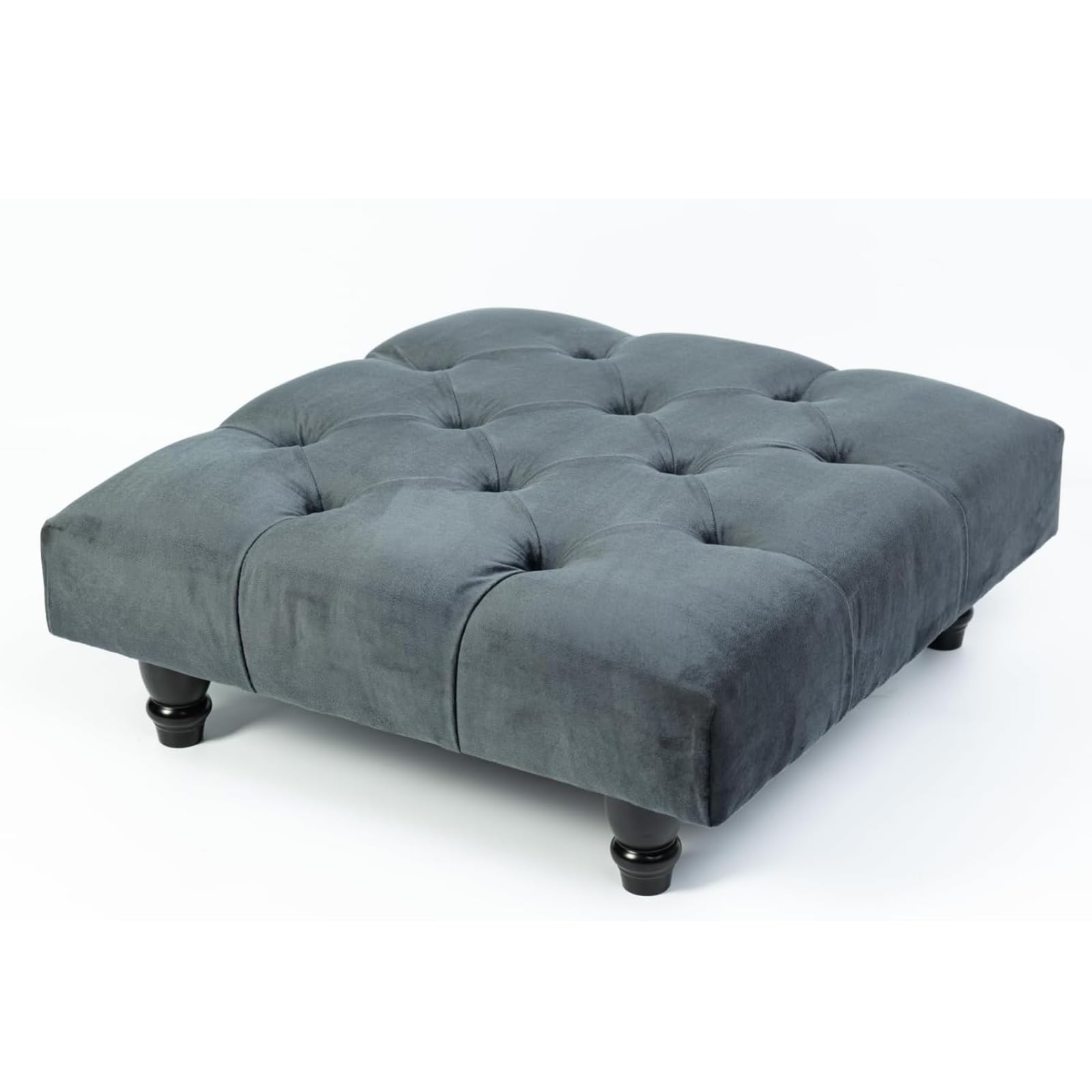 Kiswa collection Chesterfield Footstool Coffee Table Footrest | Plush Velvet Upholstered Pouffe with Matching Buttons | Elegant Chesterfield Design Foot Rest Wood Leg (Charcoal, 50 cm x 50 cm x 25cm)