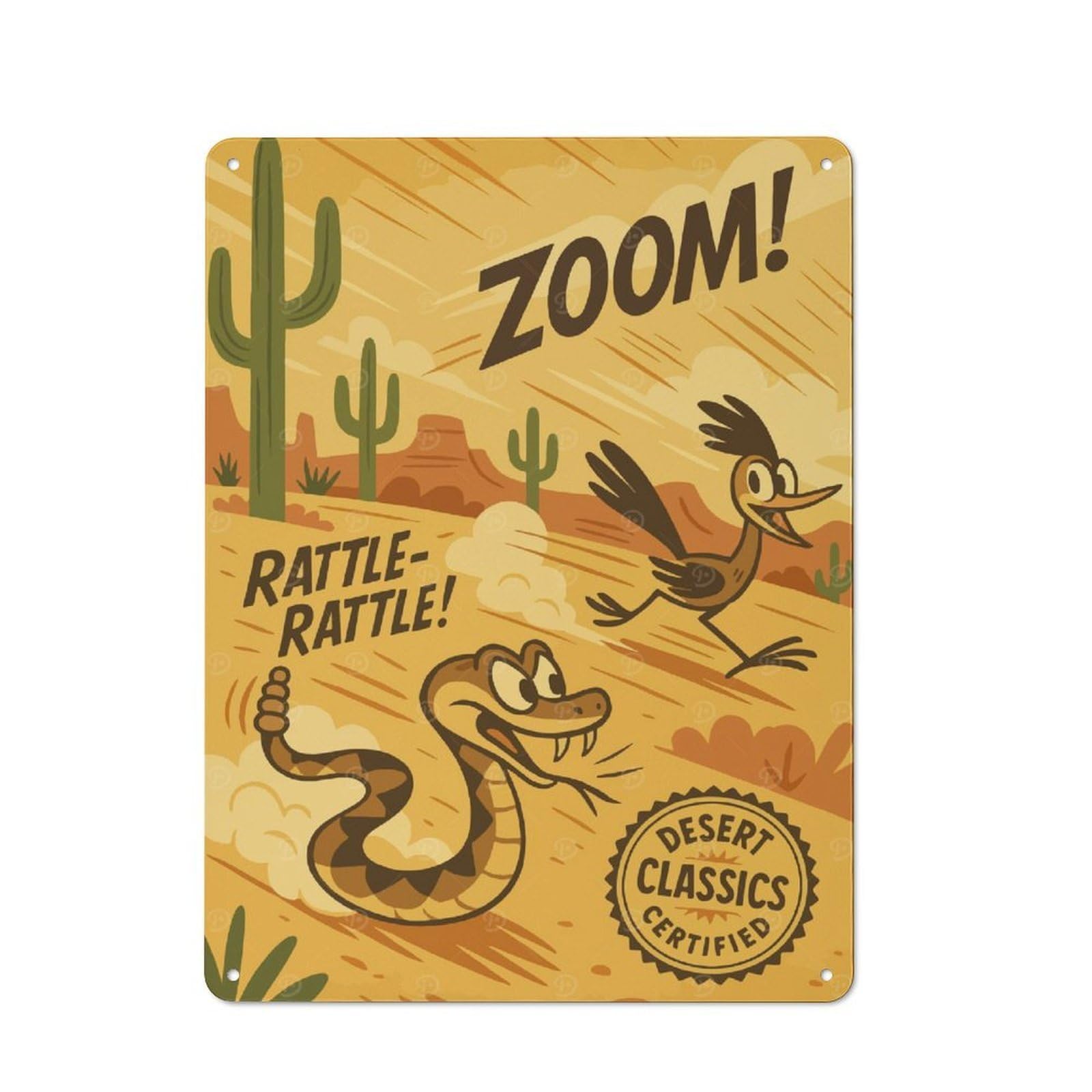 Junmoney Roadrunner And Rattlesnake Desert Cartoon Farmhouse Metal Sign With Design 40X30cm, Rustic Farmhouse Wall Decor For Farmhouse Kitchen, Pantry Or Dining Area