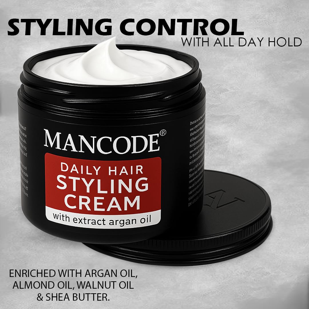 MAN CODE Hair Styling Cream Daily Hair Styling Cream For Men, Soft Smooth Glossy Hair Nourishes And Moisturizes Hairs Enriched With Vitamins Shea Walnut Argan(100 G (Pack Of 1))