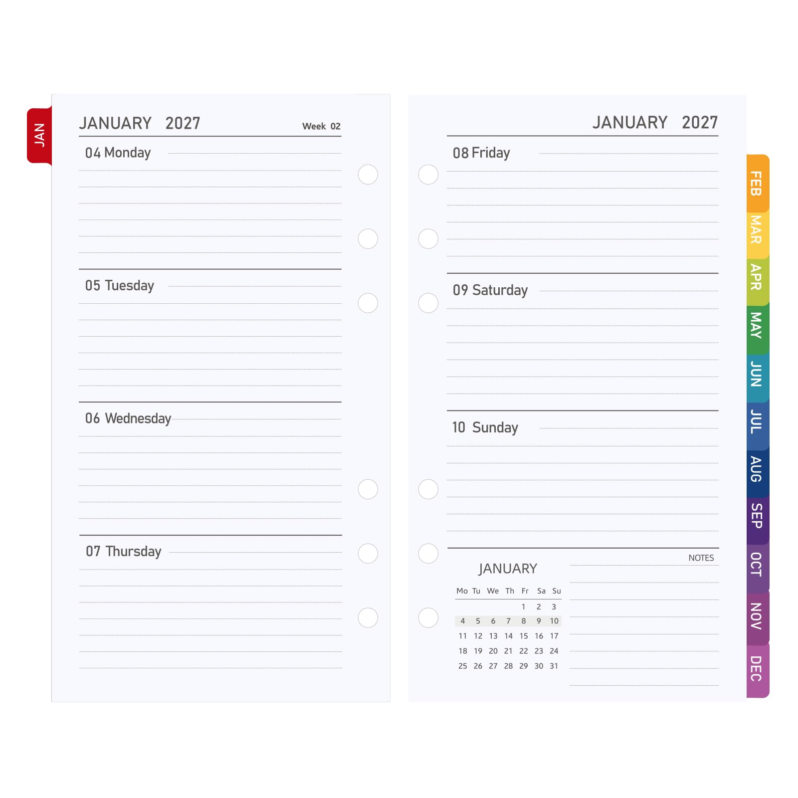 2027 Weekly Diary Refill Personal Size, Week to View, 95 x 171 mm