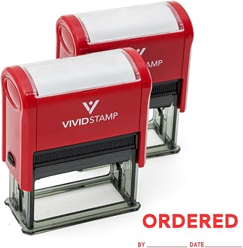 Ordered by Date Self Inking Rubber Stamp Red Ink - Medium 2 Pack