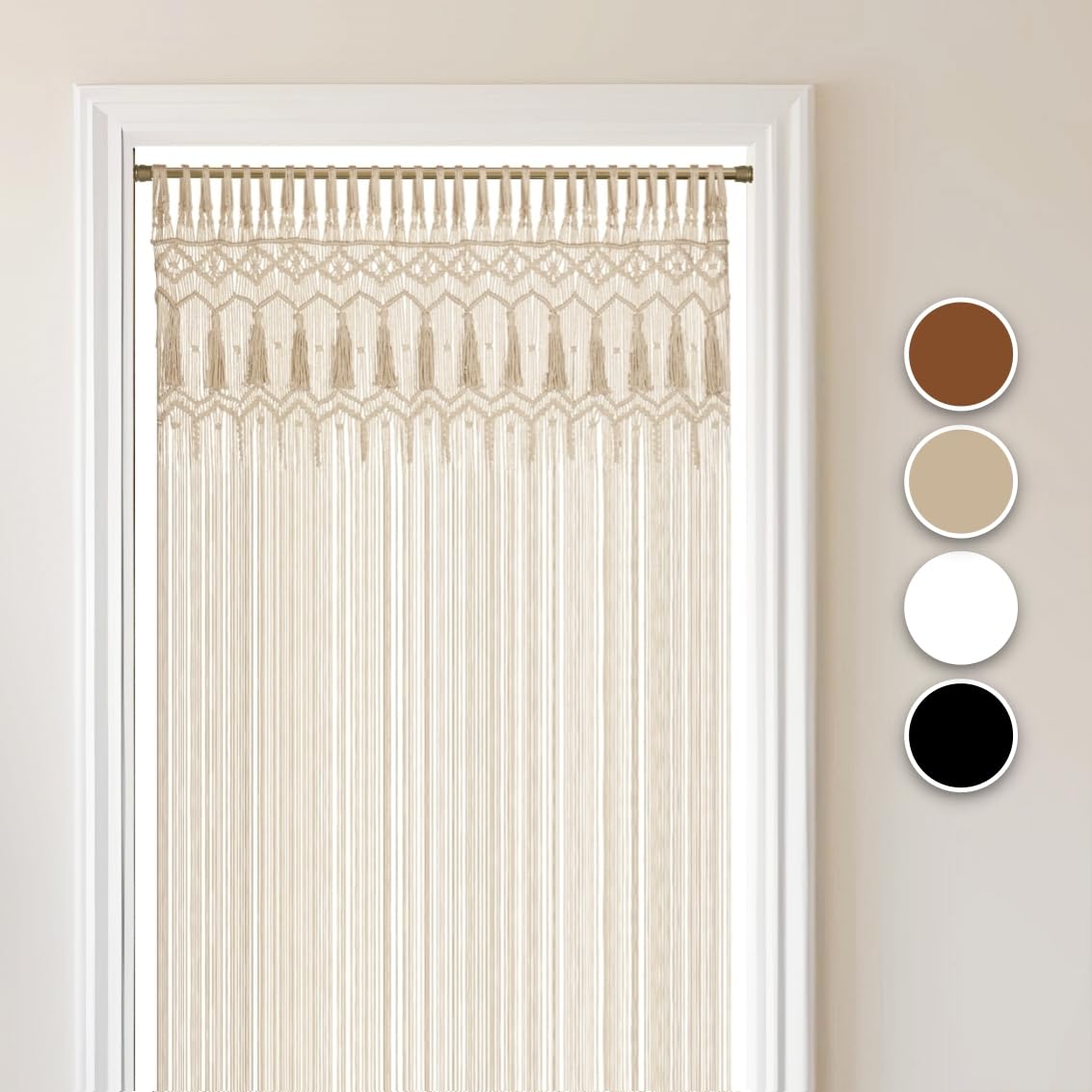 Cozyor Rideau de Porte en macramé - Style bohème - 132 x 200 cm - Séparateur de pièce - Tenture Murale et décoration - Beige - pour Arches de Mariage, Salon, Balcon - Fabriqué à la Main