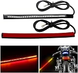 Qasim Motorcycle LED Tail Light Strip Turn Signal Light Brake Light, 48 LED 8" Flexible Light Blinker Strip for Integrated Motorcycle Bike ATV Car RV SUV, Brake/Running Tail Light Amber Red (2-Pack)