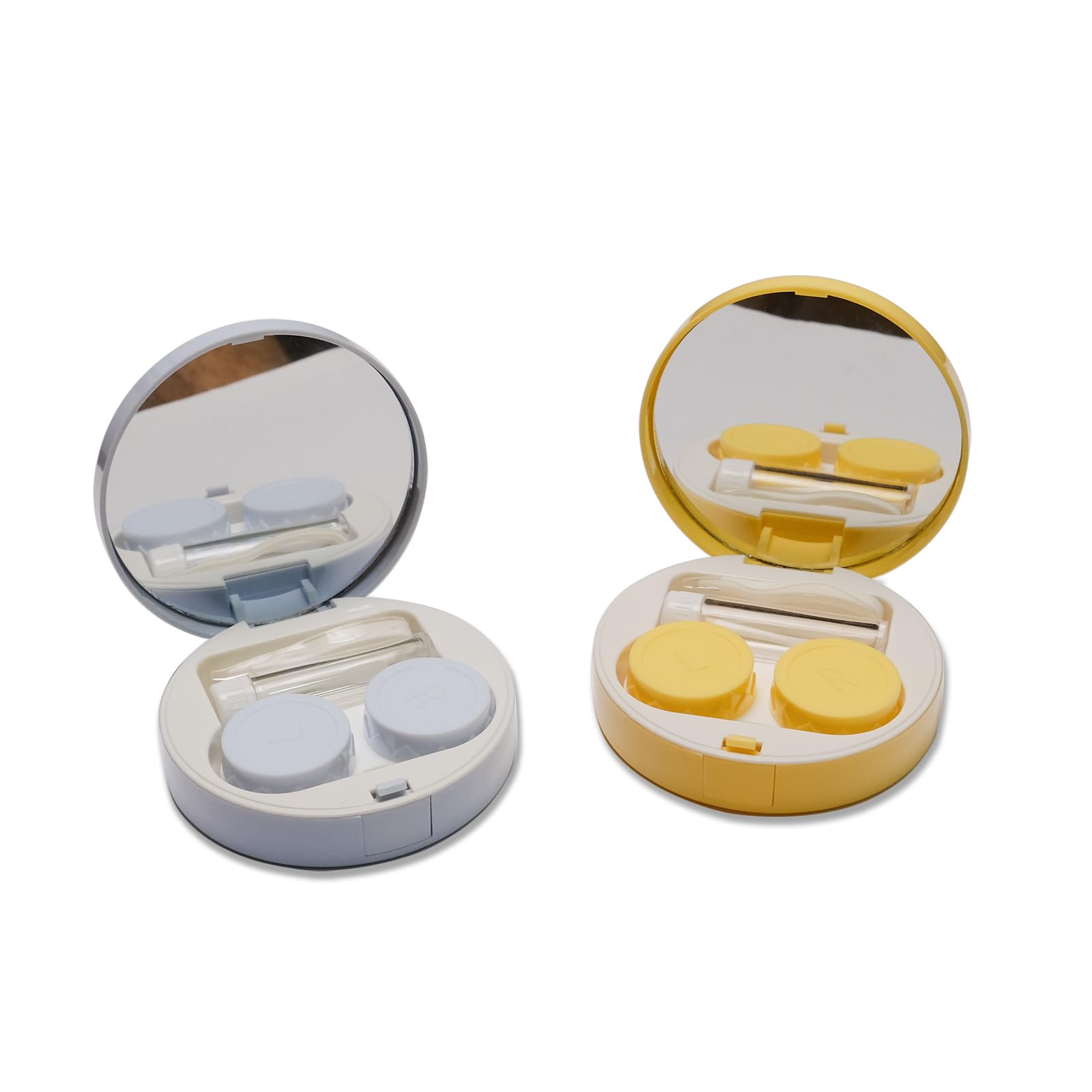 Aipu Hut 2 Pack Contact Lens Case Travel Kit with Mirror Portable Cute Colored Contact Lens Removal Tool (Blue&Yellow)