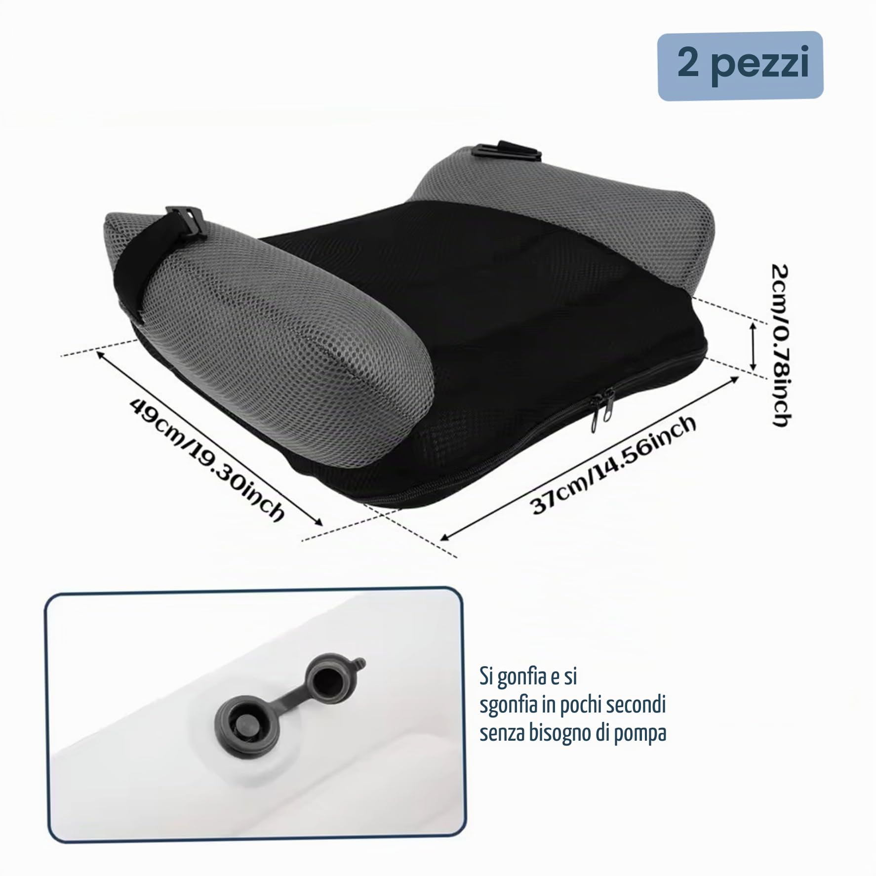 Sedile rialzato gonfiabile da 2 pezzi, gonfiaggio rapido e sedile rialzato da viaggio portatile con custodia, cuscino per auto confortevole senza schienale