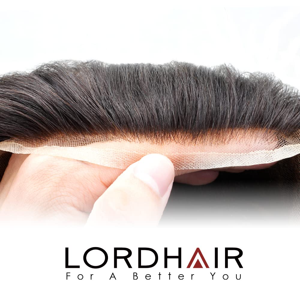 Lordhair peruka męska, realistyczna tupet, 0,08 mm, cienka skórzana podstawa, 20 x 25 cm, łatwe zakładanie, średnia gęstość, francuskie koronki i zaawansowane połączenie PU