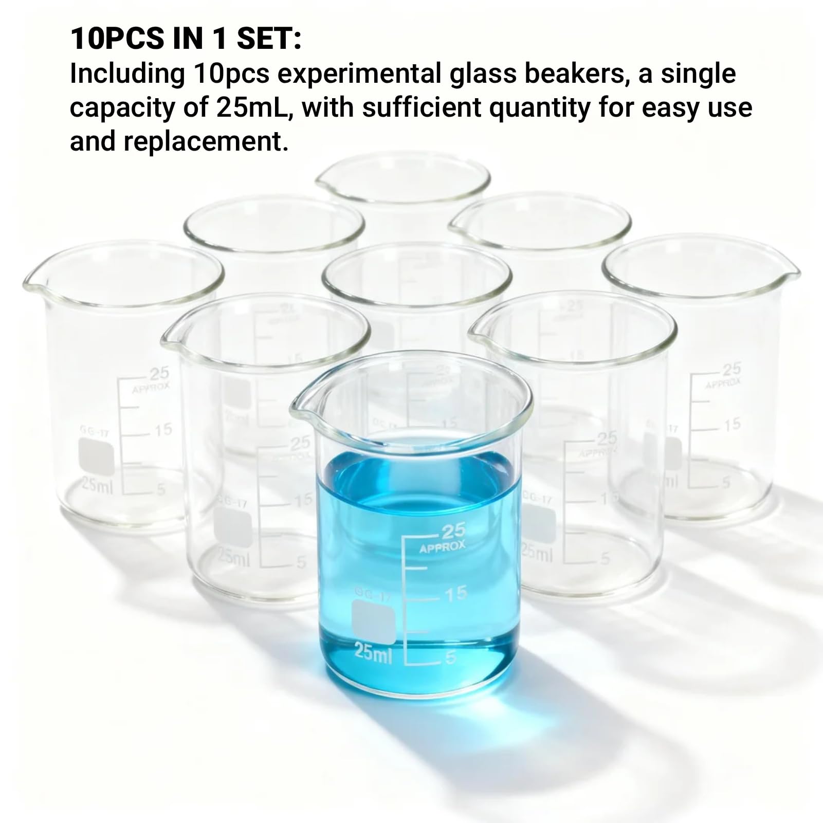10 Stück Becherglas 25 ml Glas Messbecher 25ml Abgestufter Messbecher Borosilikatglas Becher für Wissenschaftliche Experimente in der Schule Labor