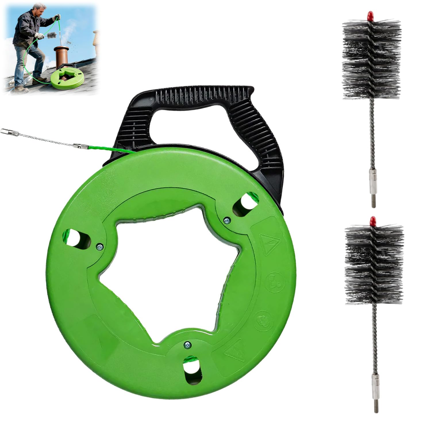 Kit de Ramonage Tire Fils Electrique avec Deux Brosses 60 mm, 10M Aiguille Tire Fil, Nettoyage Tuyaux Fumée