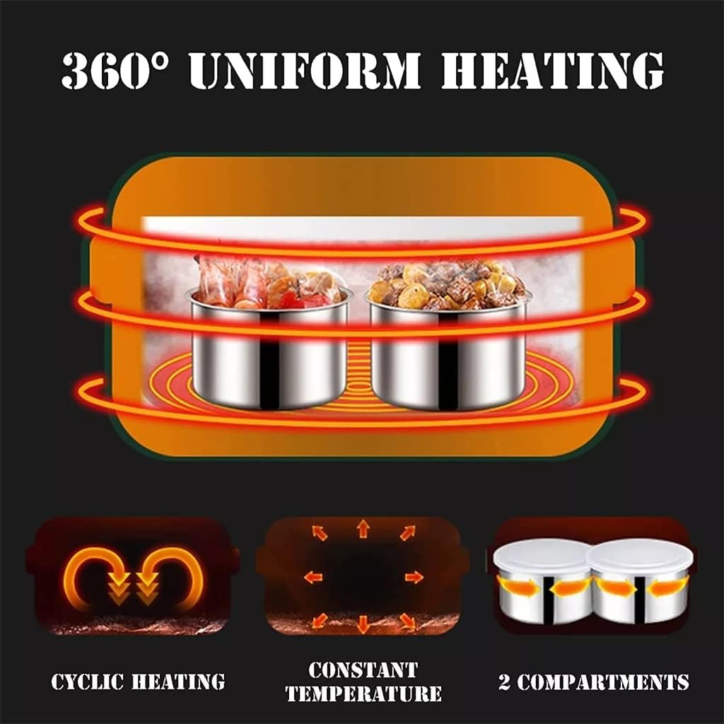 Electric Heating Lunch Box 304 Stainless Steel Portable Food Heater With 2 Containers