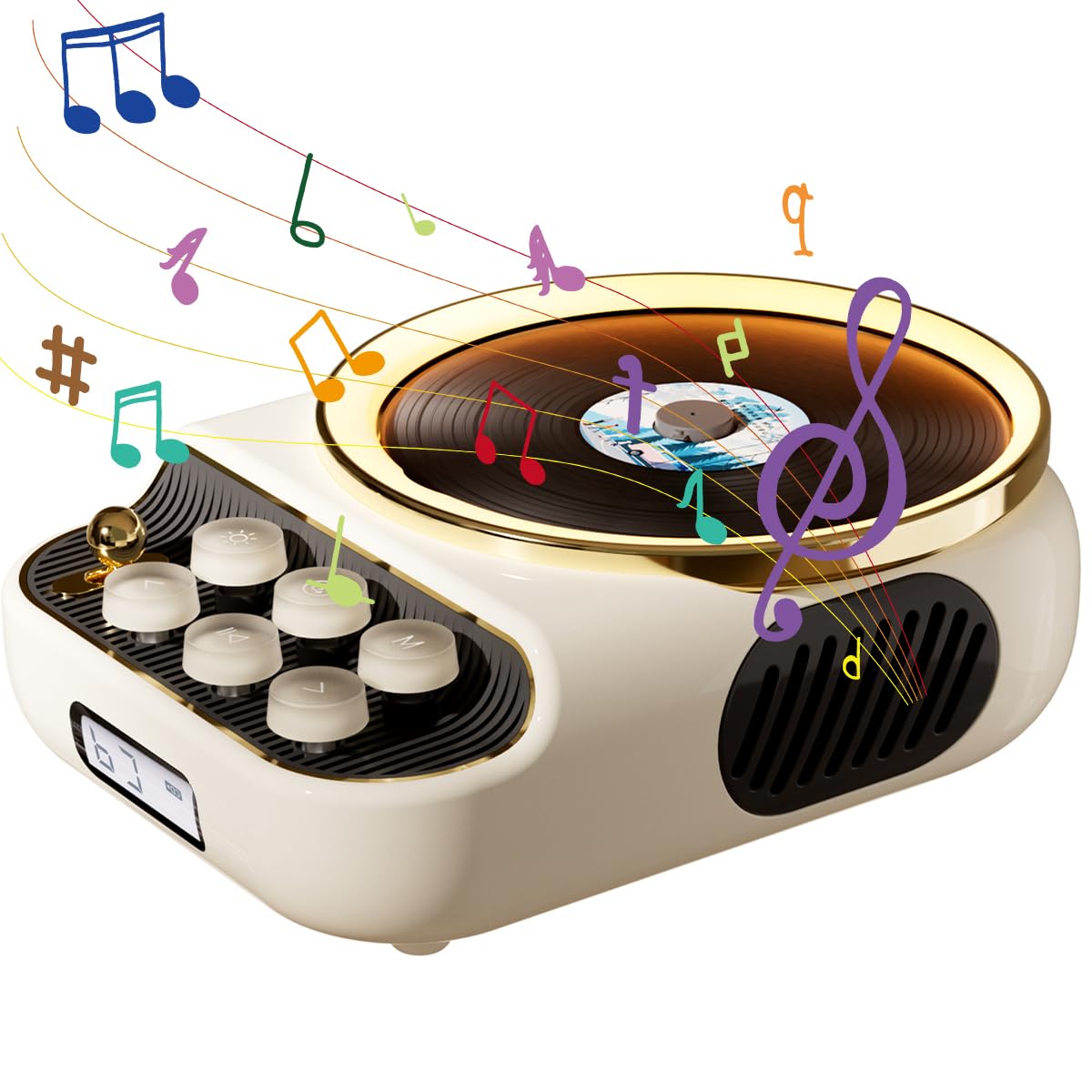 Lettore CD con cordino, sistema musicale ricaricabile da 4000 mAh, radio FM Bluetooth, giradischi, altoparlanti integrati, versatile per sport, studio, lavoro