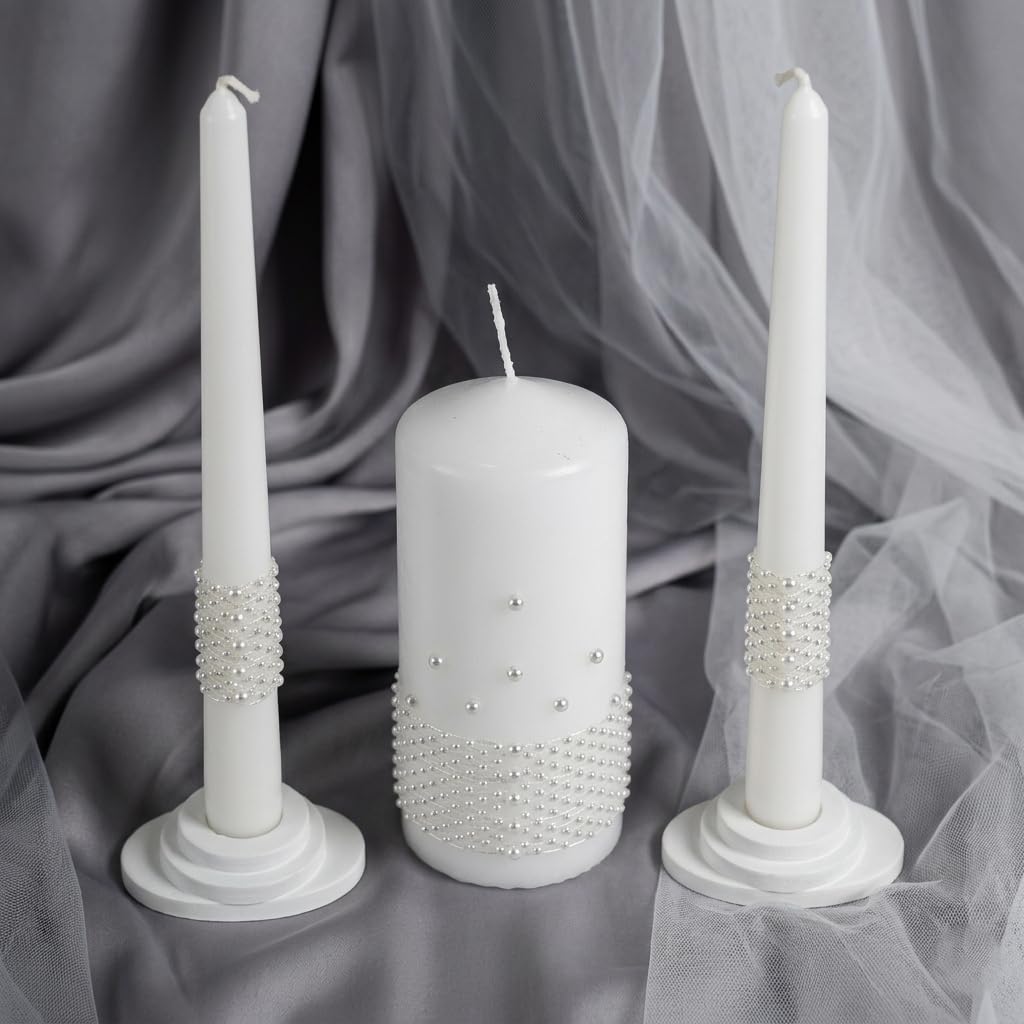 Unity - Set di candele per matrimonio, set di candele da 15 cm e 2 coni da 22,5 cm, unico colore al quarzo (quarzo bianco)