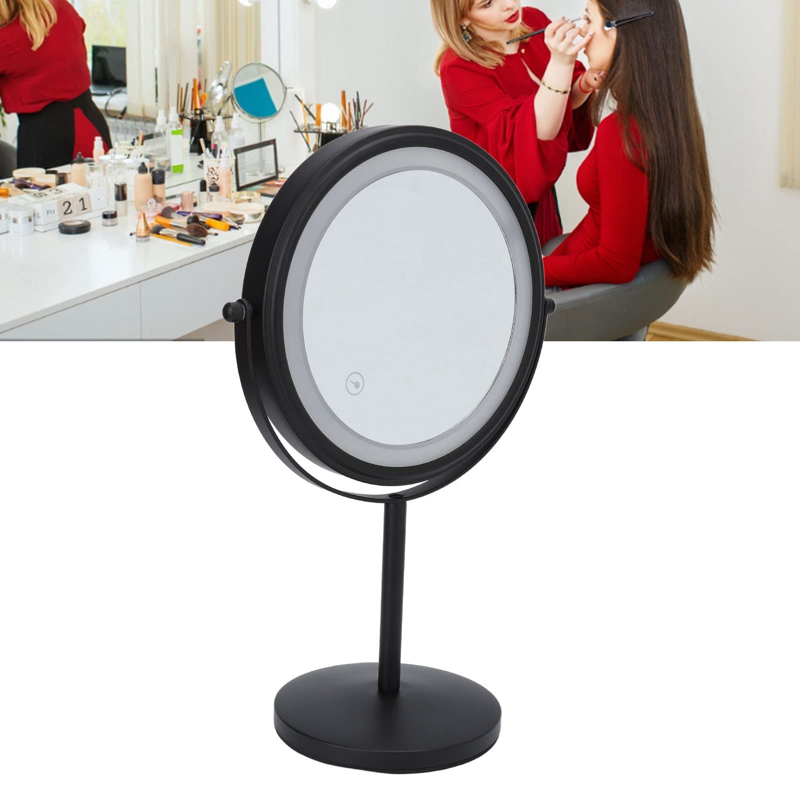 Pilipane LED-Schminkspiegel, 20,3 cm, doppelseitig, 3-fache Vergrößerung, Touch-Steuerung, 360 Grad drehbar, Edelstahl, beleuchteter Kosmetikspiegel für Frauen und Mädchen, Make-up,