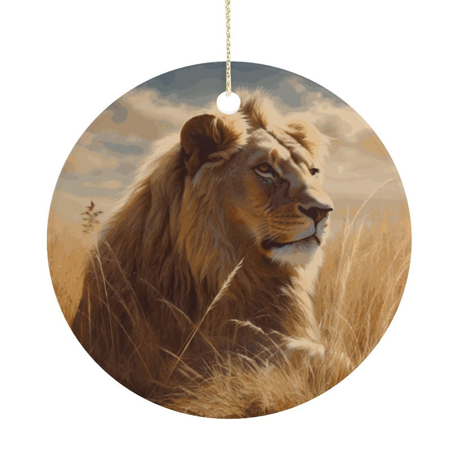 Prairie Lion Christmas Ornaments Colorful Round Ceramic Ornament Christmas Hanging Decor Christmas Tree Decorations Xmas Keepsake for Women Men Xmas Holiday Party