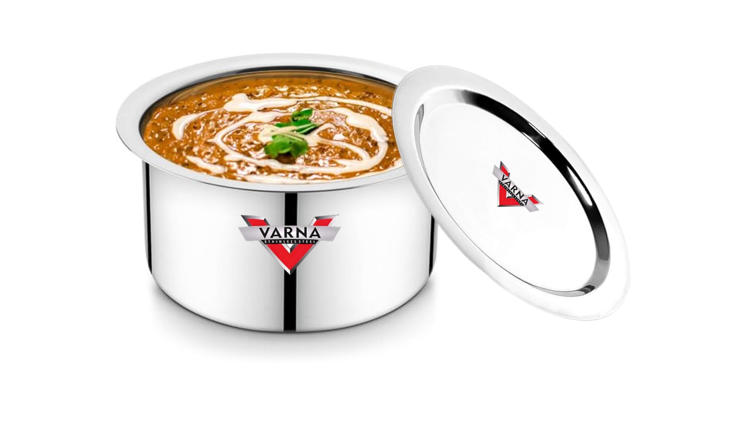 VARNA STAINLESS STEEL Induction Base Tope with lid | Triply Bottom | Heavy Gauge | Tope, Patila, Cookware | 2 Litre | 2000ML | Size 12