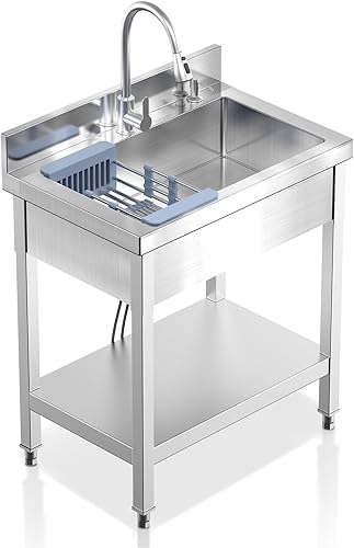 Miniatura 12 de Fregadero utilitario de acero inoxidable de 20 pulgadas con plomería de agua fría/caliente y estante para cocina, baño, lavandería Fregadero