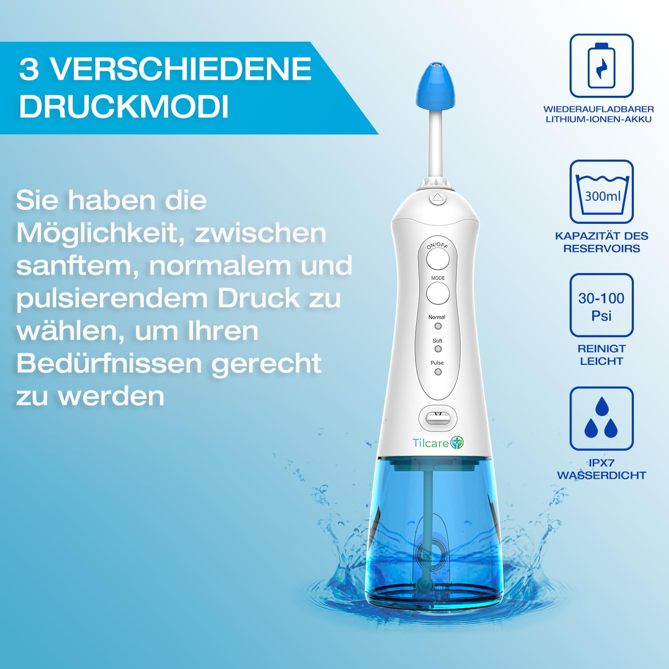 Elektrisch Nasendusche von Tilcare – Für Befreiung der Nasennebenhöhlen und der Bekämpfung von Allergien - Elektrischer Neti-Topf für Erwachsene - Inclusive Handtuch und 30 Salzpackungen