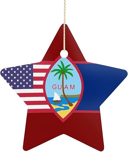 Bandera de Guam y bandera estadounidense, adornos de Navidad, colgante de estrella de cerámica, colgante de árbol de Navidad, regalos para