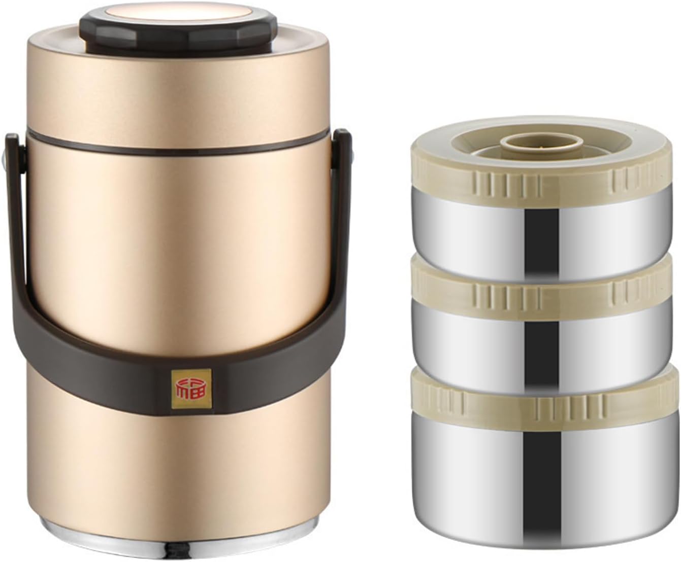 Nonrust Steel Insulated Food Container with Stackable Design Lunch for Hot Meals Golden Box Office with Compartments