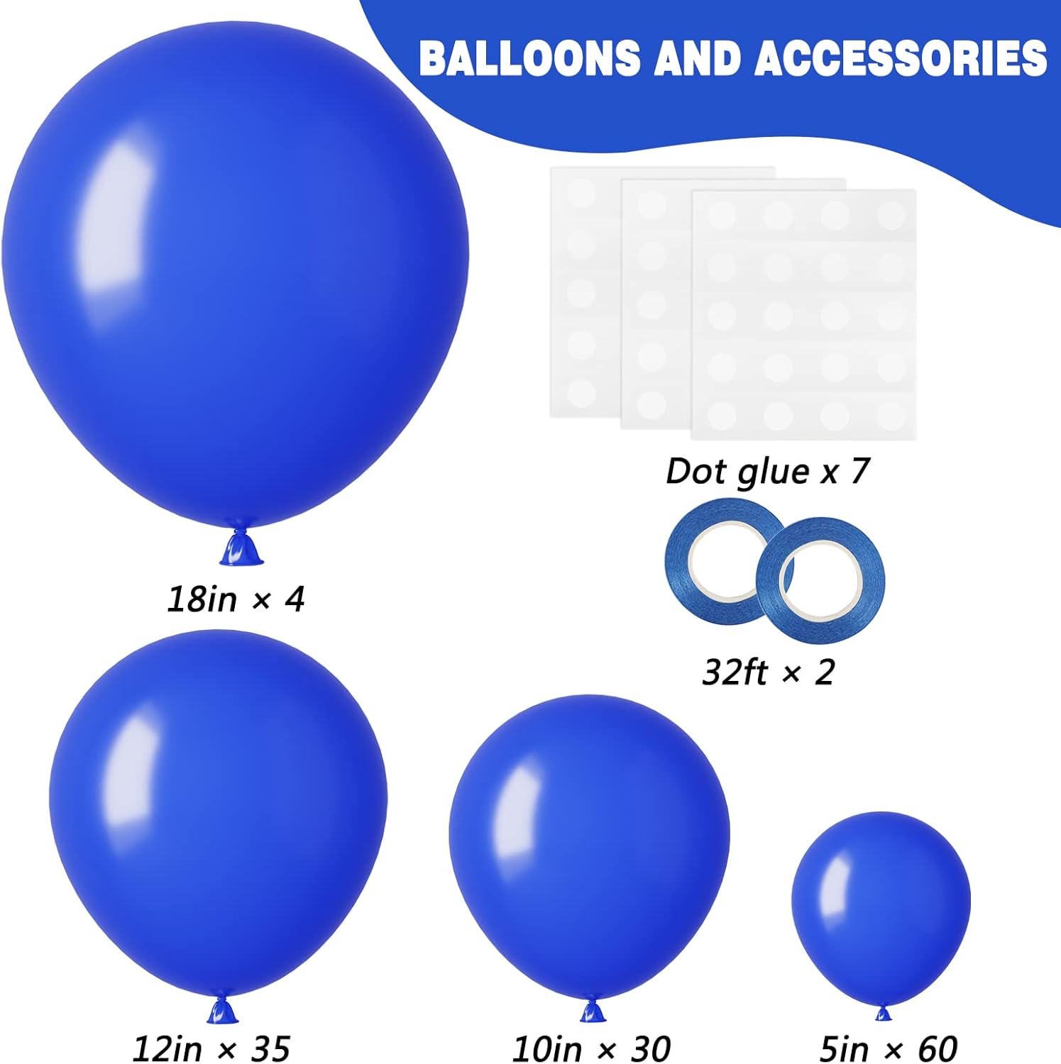 RUBFAC 129pcs Royal Blue Balloons Different Sizes 18 12 10 5 Inch, Blue Balloon Arch Kit Garland for Birthday Party Graduation Baby Shower Baseball Nautical Party Decoration - Image 2