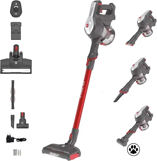 Hoover Akku Staubsauger H-Free 100 5-in-1 mit Turbo Boost & LED-Bürste | 40 Min Laufzeit, 0,9L XL Staubbehälter, Tierhaar-Spezialist für Teppich/Auto/Sofa/Wand, Leichter Staubsauger Kabellos