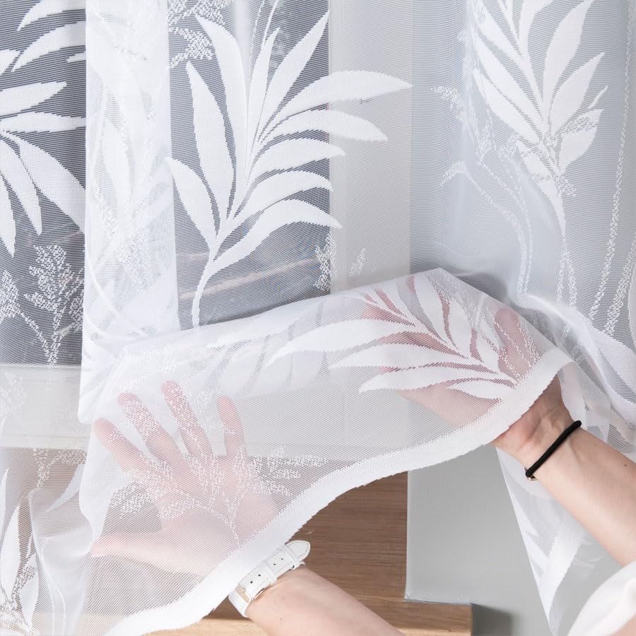 Weiß Jacquard 500x180 cm (BxH) Surinam Moderne Gardine Auf Kräuselband Fertig Zum Aufhängen Weiße Dekoschal