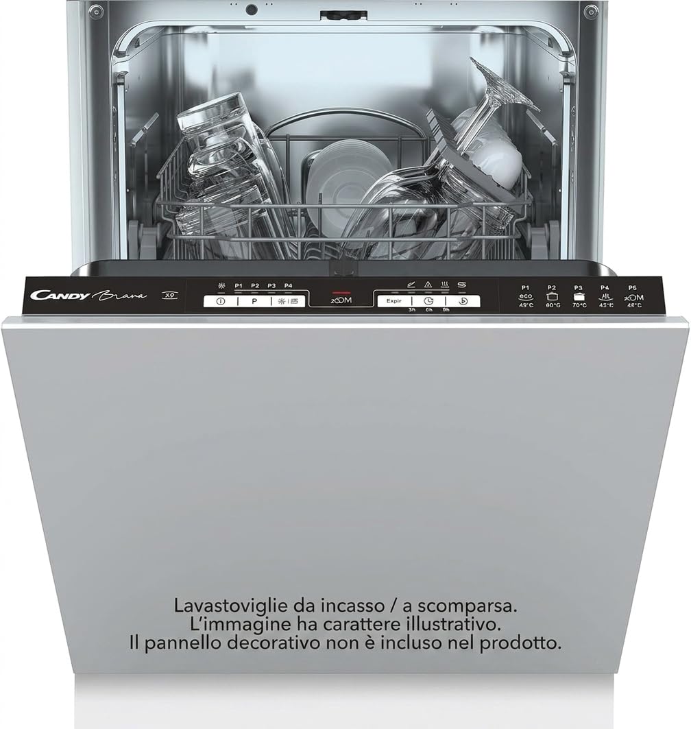 Candy Brava Lavastoviglie Slim da Incasso 45 cm, 9 Coperti, 5 Programmi, Ciclo Rapido 30 Min, Partenza Ritardata 3-​6-​9h, Silenziosa, Classe F, 44,​8 x 55,​9 x 81,​6 cm, Bianca - CDIH 1L949