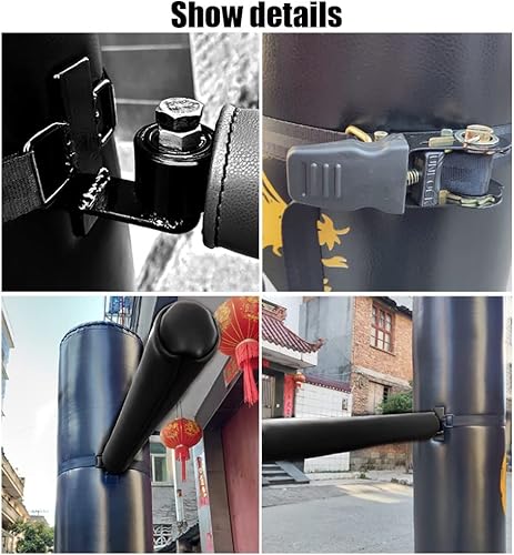 Miniatura 7 de Maniquí Wing Chun incluido, barra giratoria de boxeo de 180°, barra refleja de artes marciales, altura de mano de resorte ajustable, para árbol u