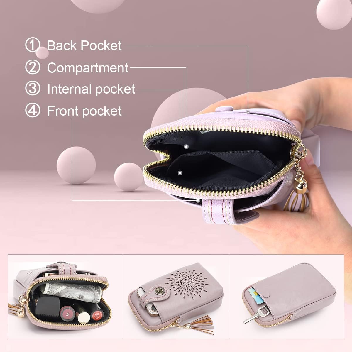 APHISON Small Crossbody Bags for Women, Lightweight Vegan Leather Cell Phone Purse, Cute Purses with Tassels - Image 6