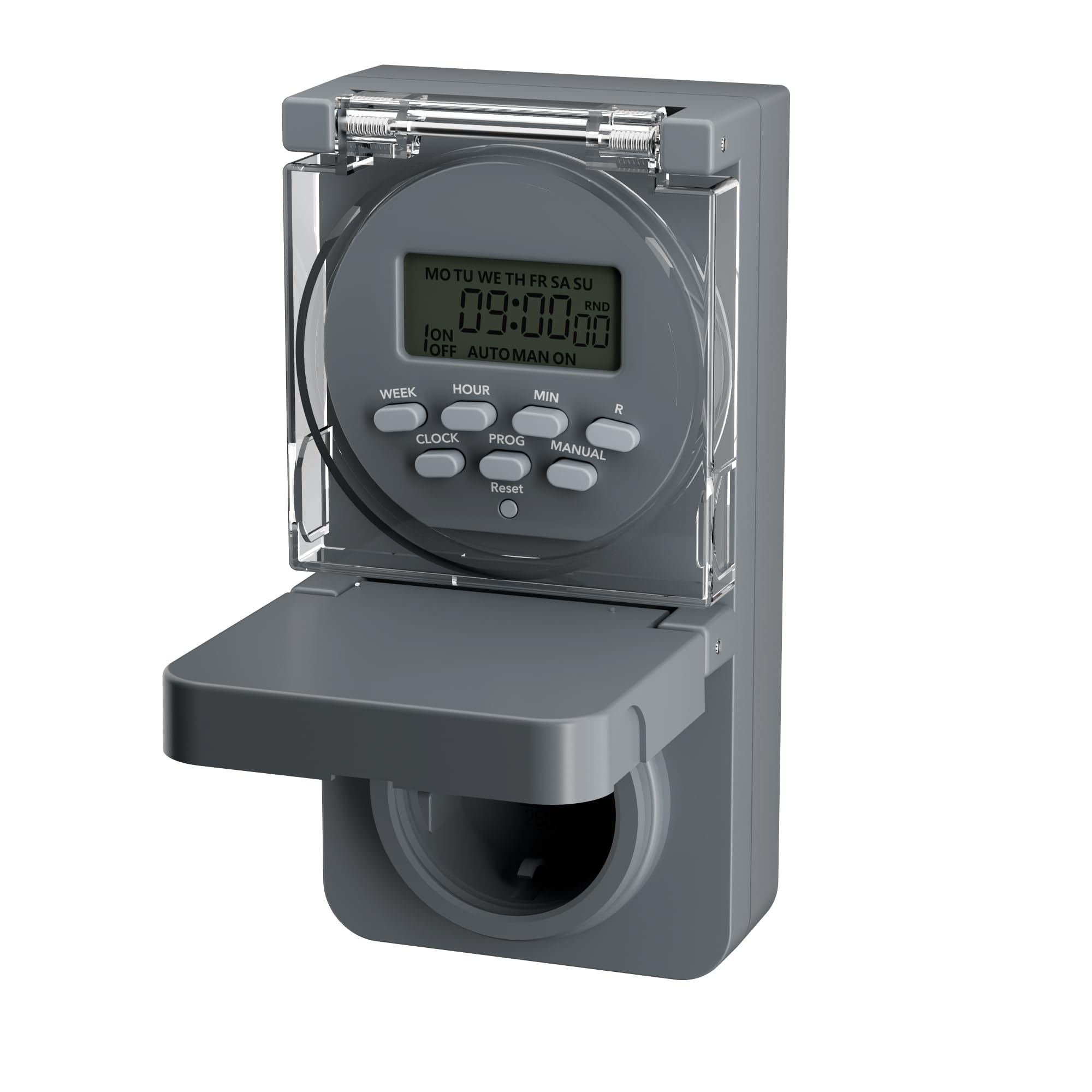 HBN Digitale Zeitschaltuhr Steckdose Außen, 8 Schaltprogramme Wochenzeitschaltuhr mit Zufallsfunktion, IP44 Outdoor Timer-Steckdose für Weihnachtsdeko, Pool-Pumpen, Beleuchtung im Garten, 3680W