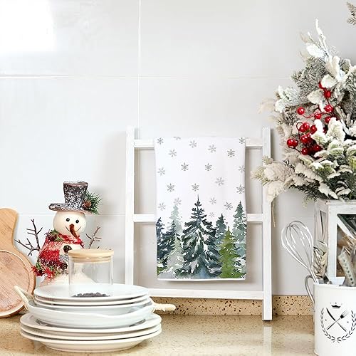 Miniatura 4 de ARKENY AD135 - Juego de 2 paños de cocina de Navidad, diseño de copos de nieve, color verde, 18 x 26 pulgadas, decoración del hogar de granja