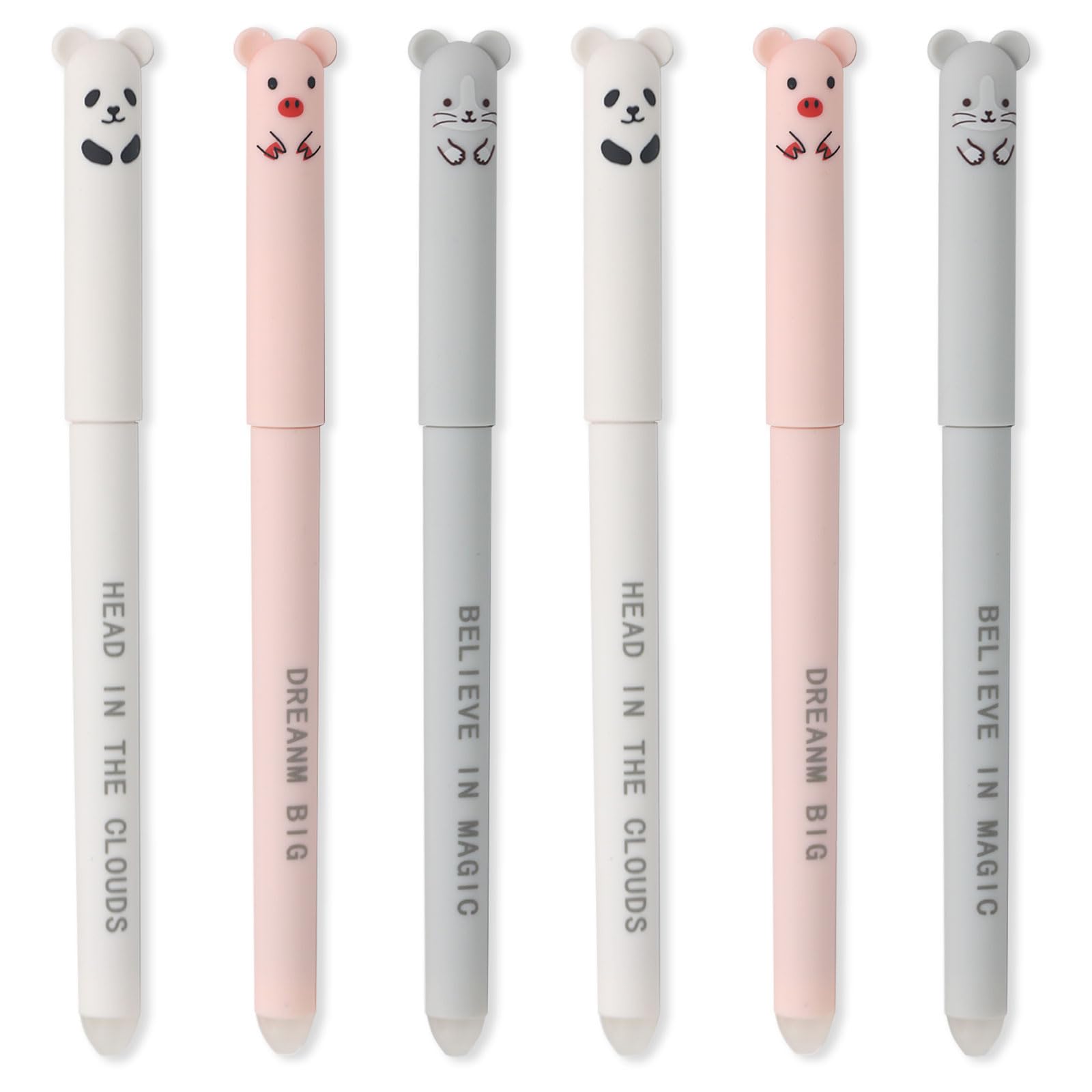 Bzzerumy Lindos lápices de gel para niños kawaii, lápices de gel borrables, juego de lápices borrables de animales, lápices de colores, goma de borrar, lápiz frixion, bolígrafo kawaii, juego de