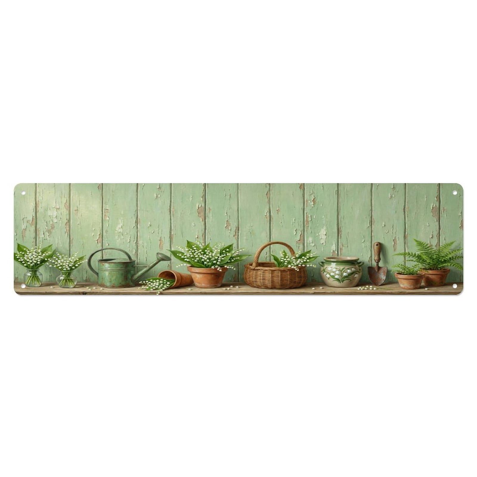 Floral Garden Tools Lily Valley Pattern Print Metal Tin Sign