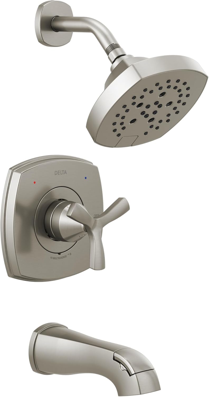 Delta Faucet Stryke 14 Series Single-Function Brushed Nickel H2Okinetic Tub Shower Faucet, Valve Trim Kit, Shower Handle, Delta Shower Trim Kit, Lumicoat Stainless T144766-SS-PR (Valve Not Included)