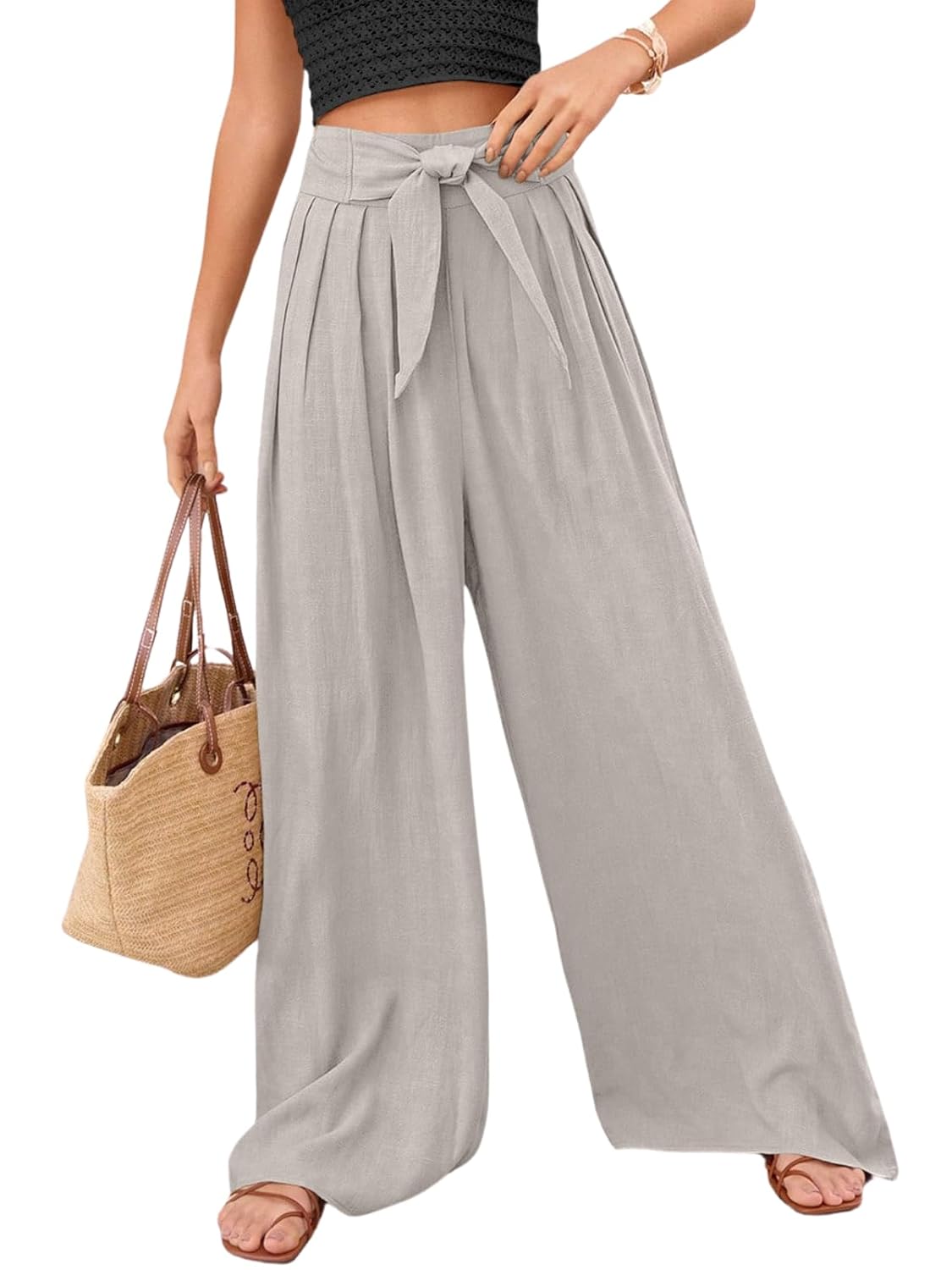 Leriya Fashion High Waist Palazzo Pants for Women | Poly Cotton Wide Leg Trouser Pants for Women | Relaxed Fit Pleated Trousers for Casual & Semi-Formal Wear