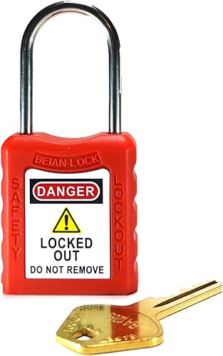Red Loto Safety Lockout Tagout - Grillete de acero de 0.157 in, candado con llave diferente BEIAN-LOCK BAN-201, juego de 3 piezas